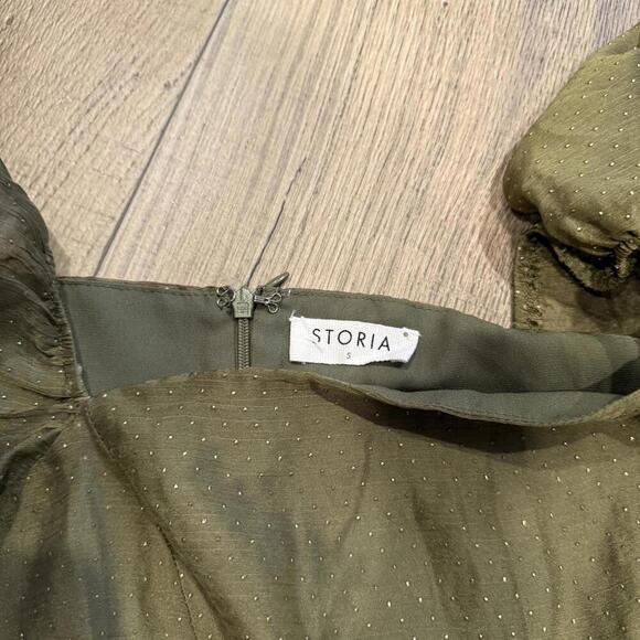 Storia Olive Green Puff Sleeve Dress Size S - Picture 2 of 2